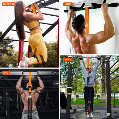 Pull Up Assist Band with Double Foot Holder and Steel Hooks