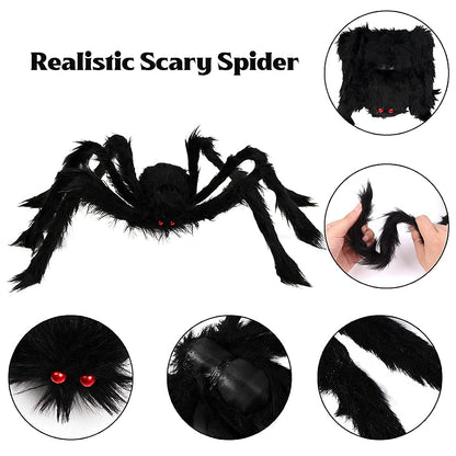 Giant Bendable Spider Trio with 12 Foot Cobweb for Halloween Porches Trees and Fences in Black Or White