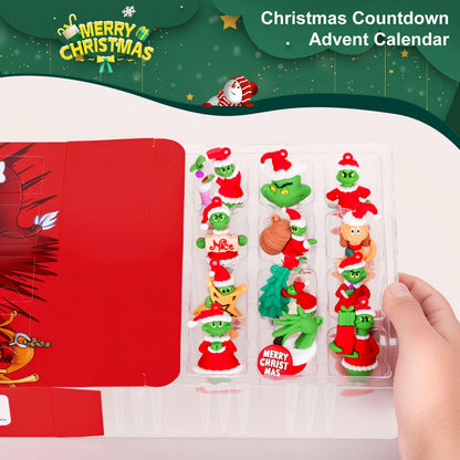 Collectible Holiday Figure Countdown Box of 24 Plastic Figures in Red, Black or Blue for Christmas and Halloween