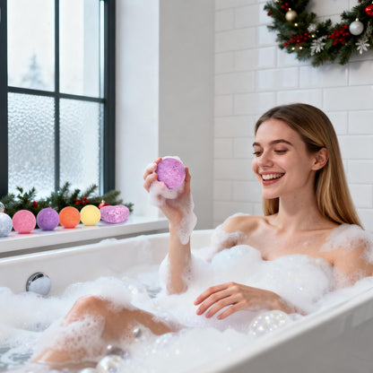 Red Christmas Box of 24 Individually Wrapped Bath Bombs in 14 Scents with a Numbered Door for Each Day