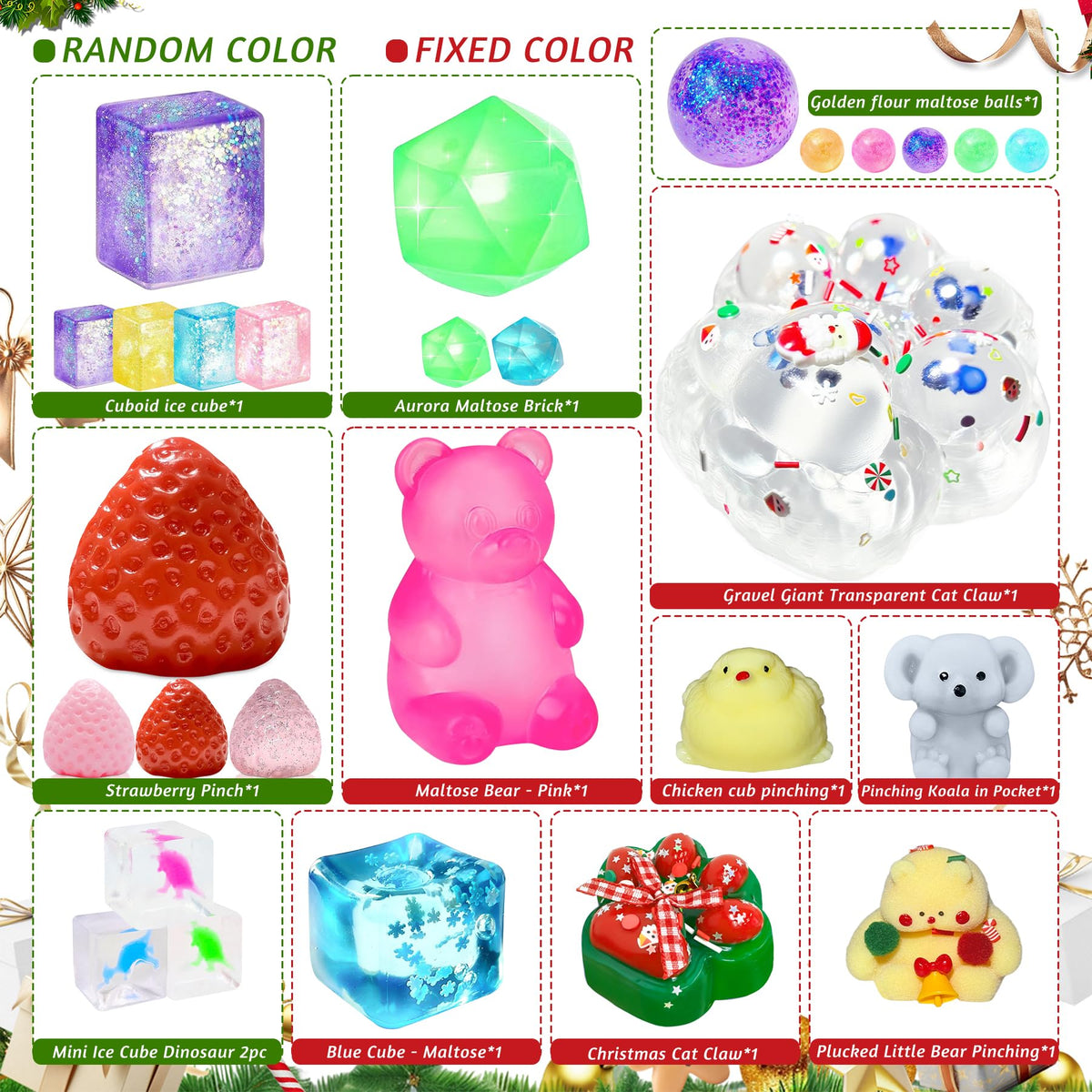 Christmas Countdown Box with 24 Soft Squishy Toys and a Fold Out Red Display for Kids
