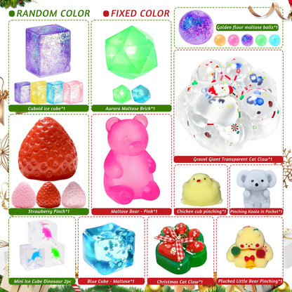 Christmas Countdown Box with 24 Soft Squishy Toys and a Fold Out Red Display for Kids
