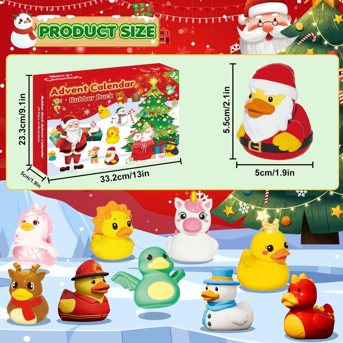 Costume Rubber Duck Countdown Box with 24 Different Festive Ducks for Bath Time and Shelves