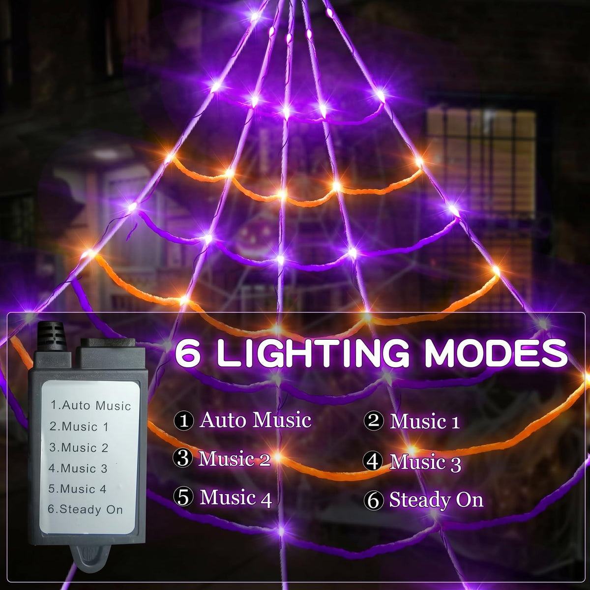 Light Up Spider Web with Motion Sensor Sound and 150 Purple LEDs for Yards and Rooflines