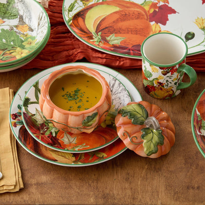 Ceramic Pumpkin Bowls with Covers and 24 Ounce Size Set of 2 for Soup and Stew