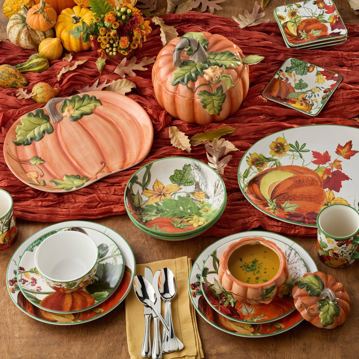 Fall Ceramic Platter with Pumpkin Artwork and 16x12 Inch Oval Size for Holiday Meals