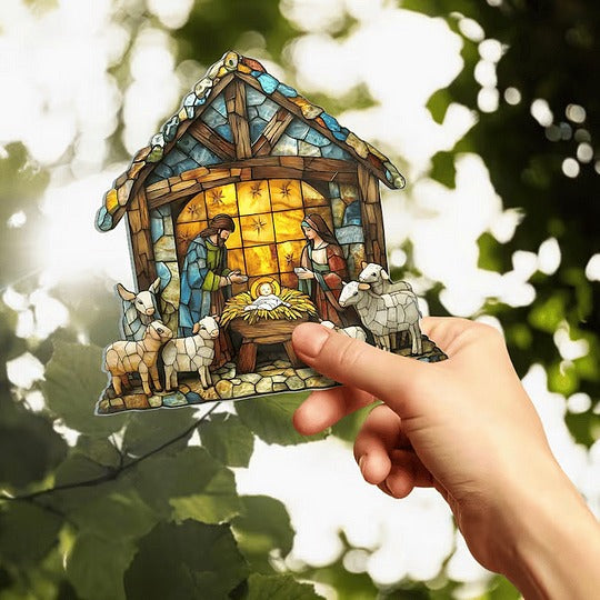 4 Inch Nativity Silhouette Suncatcher for Window Hanging and Holiday Shelves