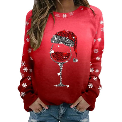 Womens Festive Knit Sweater with Crew Neckline and Long Sleeves, Relaxed Fit