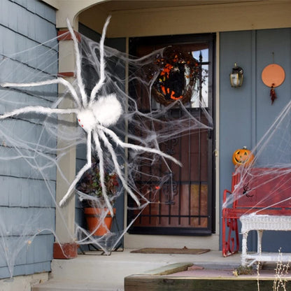 Giant Bendable Spider Trio with 12 Foot Cobweb for Halloween Porches Trees and Fences in Black Or White