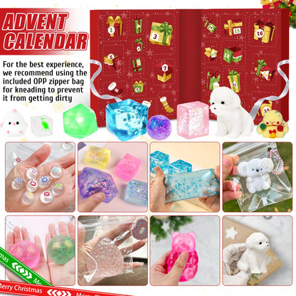 Christmas Countdown Box with 24 Soft Squishy Toys and a Fold Out Red Display for Kids