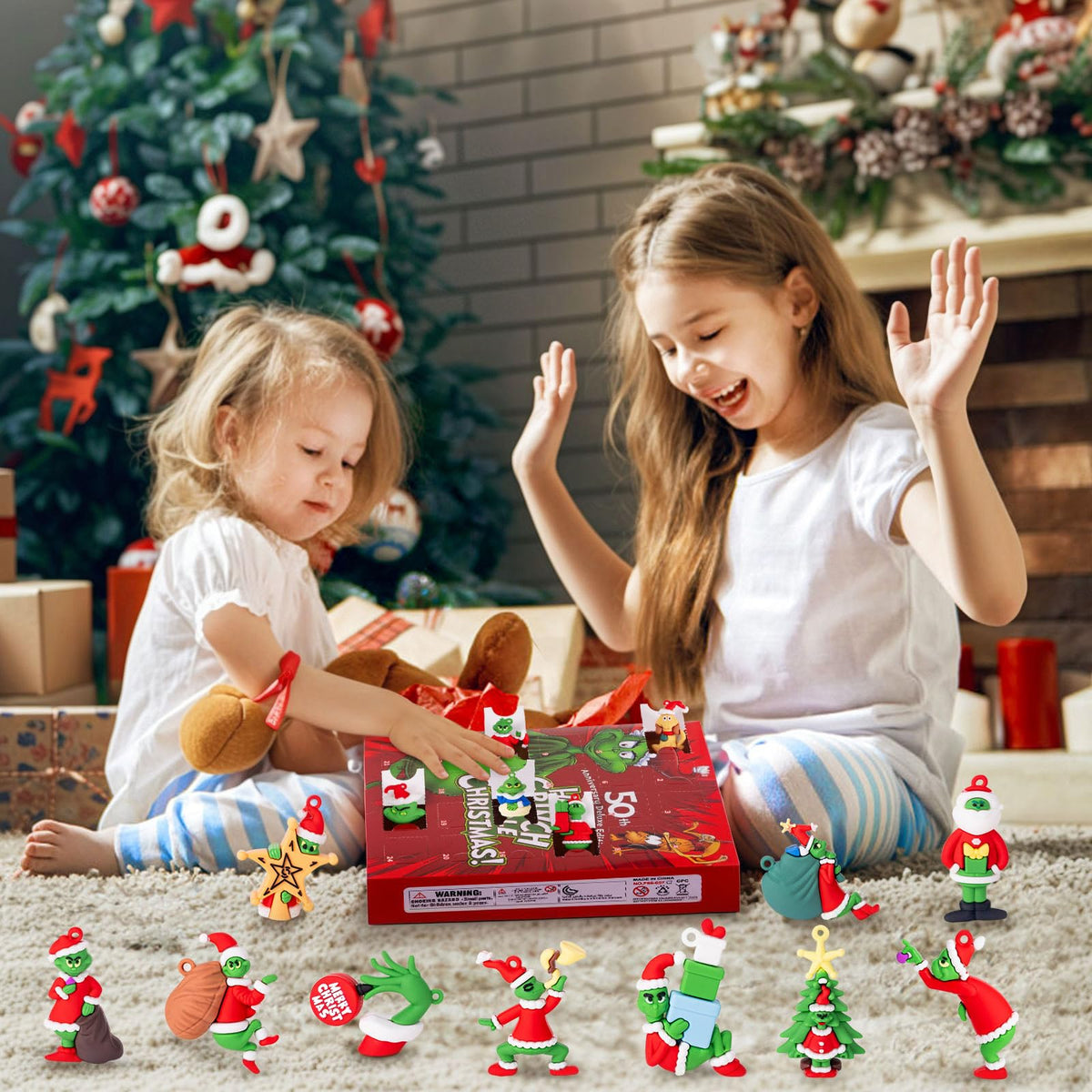 Collectible Holiday Figure Countdown Box of 24 Plastic Figures in Red, Black or Blue for Christmas and Halloween