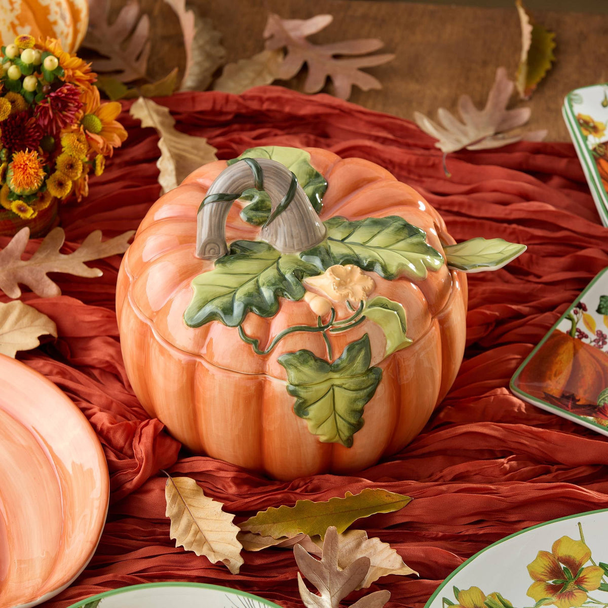 Ceramic Pumpkin Bowls with Covers and 24 Ounce Size Set of 2 for Soup and Stew