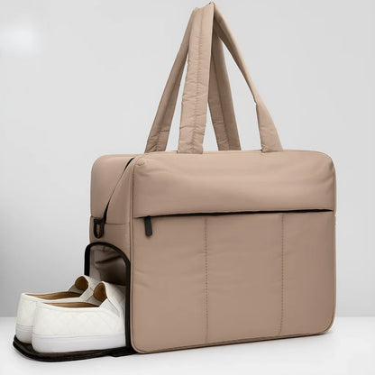 Quilted Duffle Bag with Dual Top Handles and Wide Zip Opening, 16 Inch