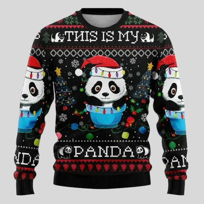 Mens Crew Neck Sweater with Festive Graphic and Relaxed Fit