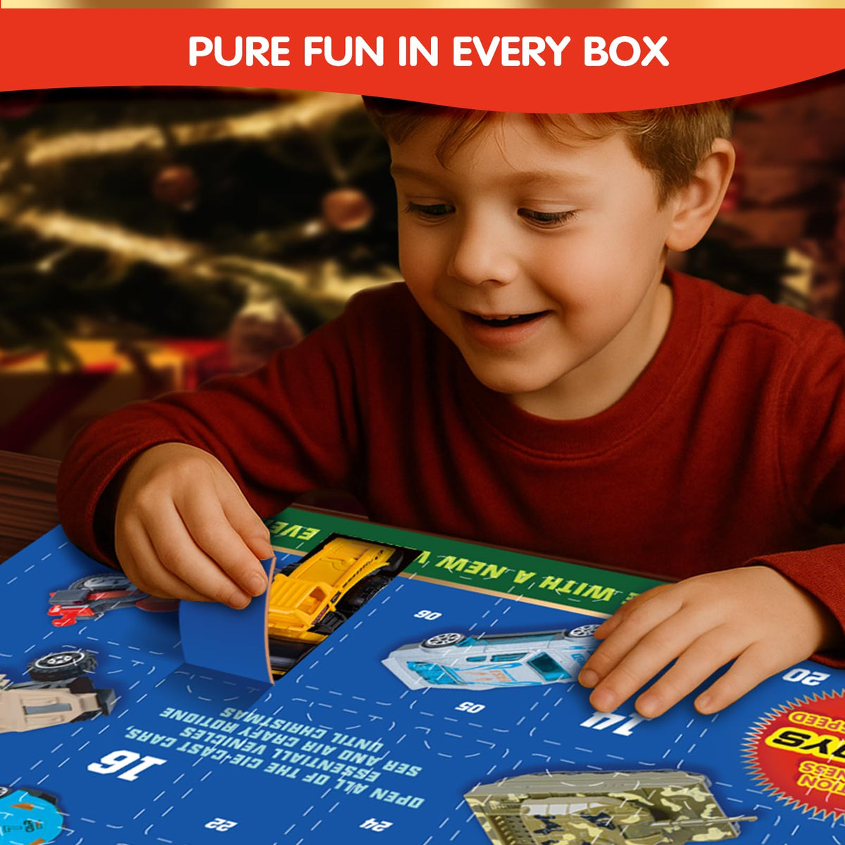 Calendar Box of 24 Die Cast Alloy Race Cars, Tanks and Helicopters with a Folding Play Map for Ages 3 and Up