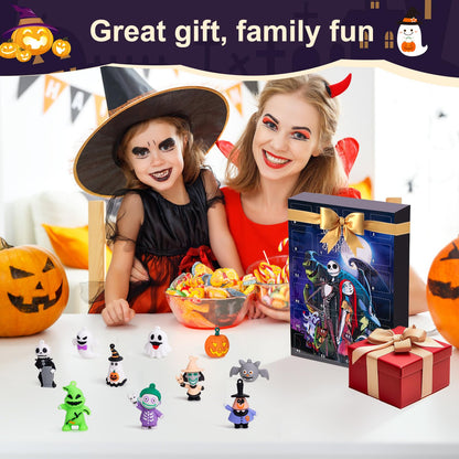 Collectible Holiday Figure Countdown Box of 24 Plastic Figures in Red, Black or Blue for Christmas and Halloween