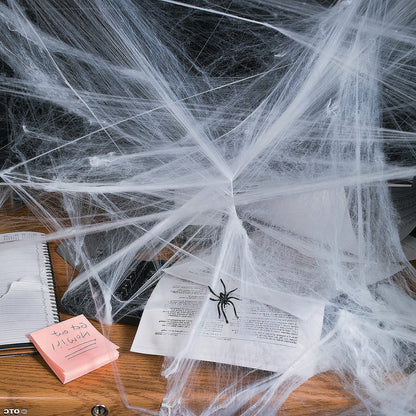 Stretchy Web Kit with 10 Glowing and 10 Black Spiders for Halloween Doors and Ceilings