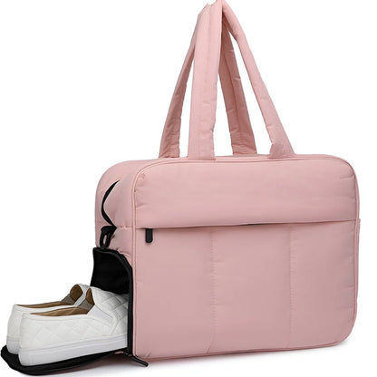 Quilted Duffle Bag with Dual Top Handles and Wide Zip Opening, 16 Inch