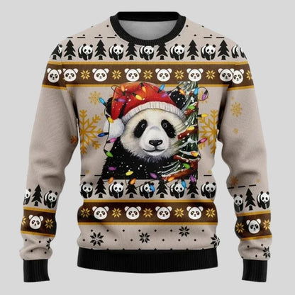 Mens Crew Neck Sweater with Festive Graphic and Relaxed Fit