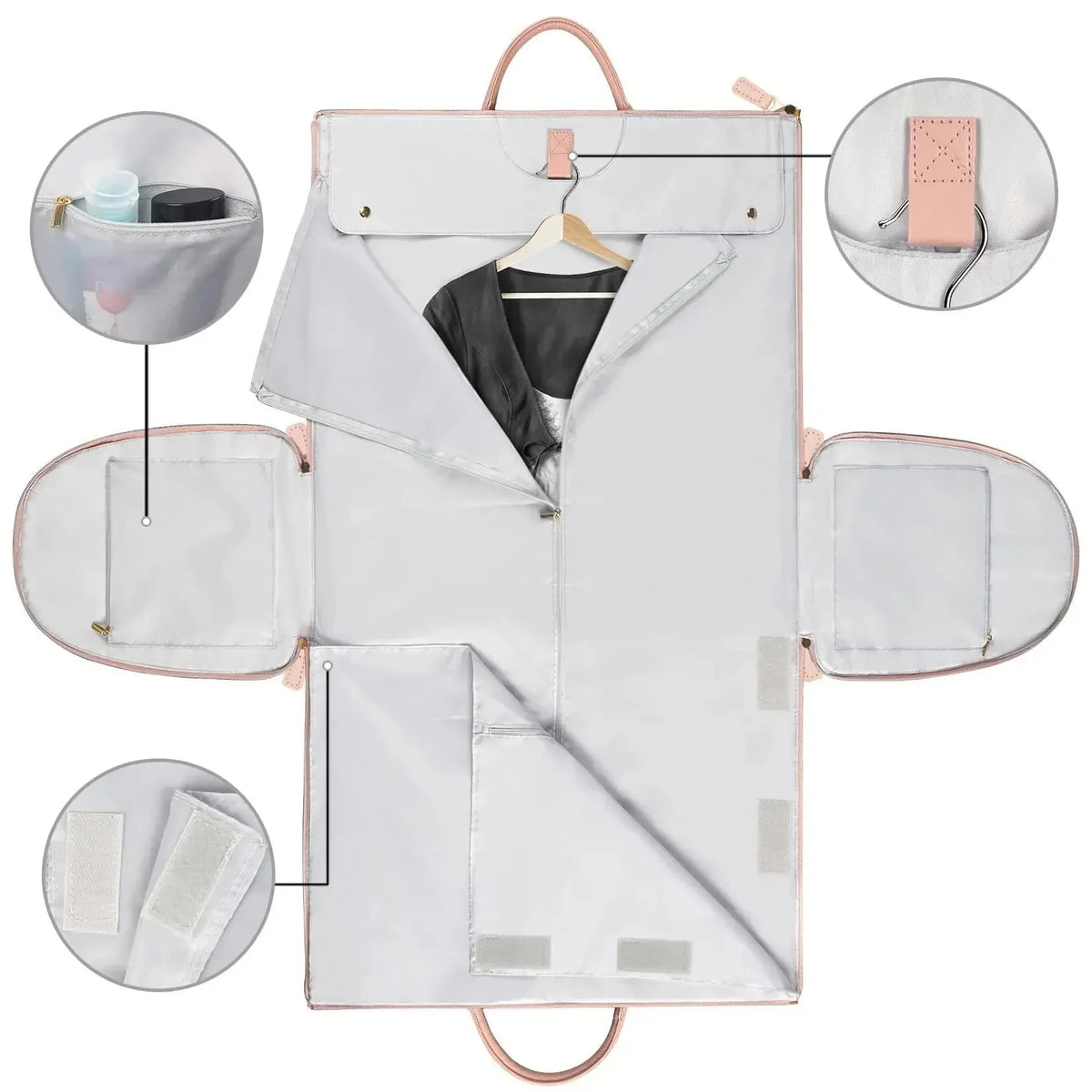 Garment Bag with Multiple Interior Pockets and Dual Carry Handles for Travel
