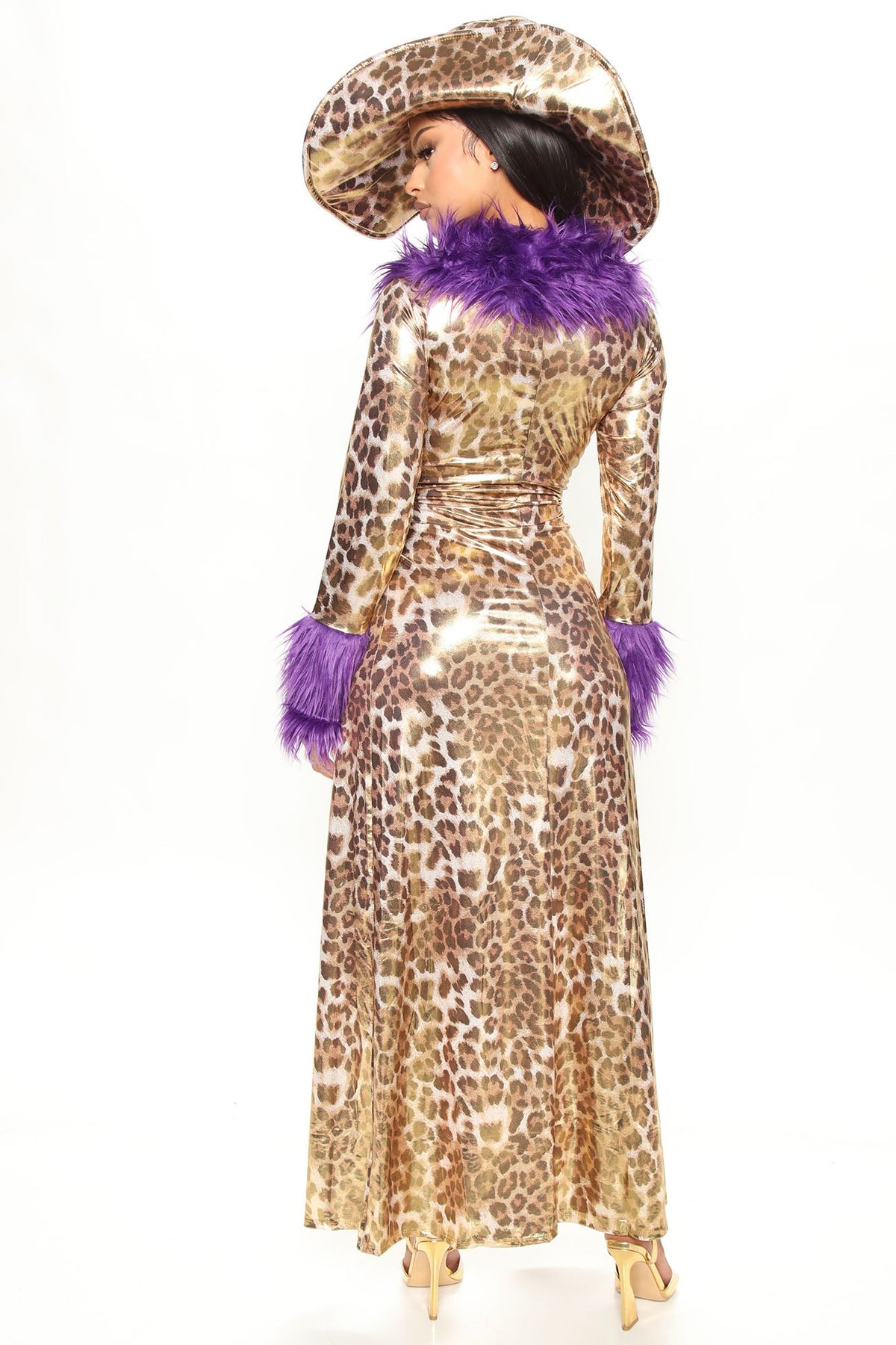 Gold Print Coat Costume Set with Faux Fur Trim and Shorts