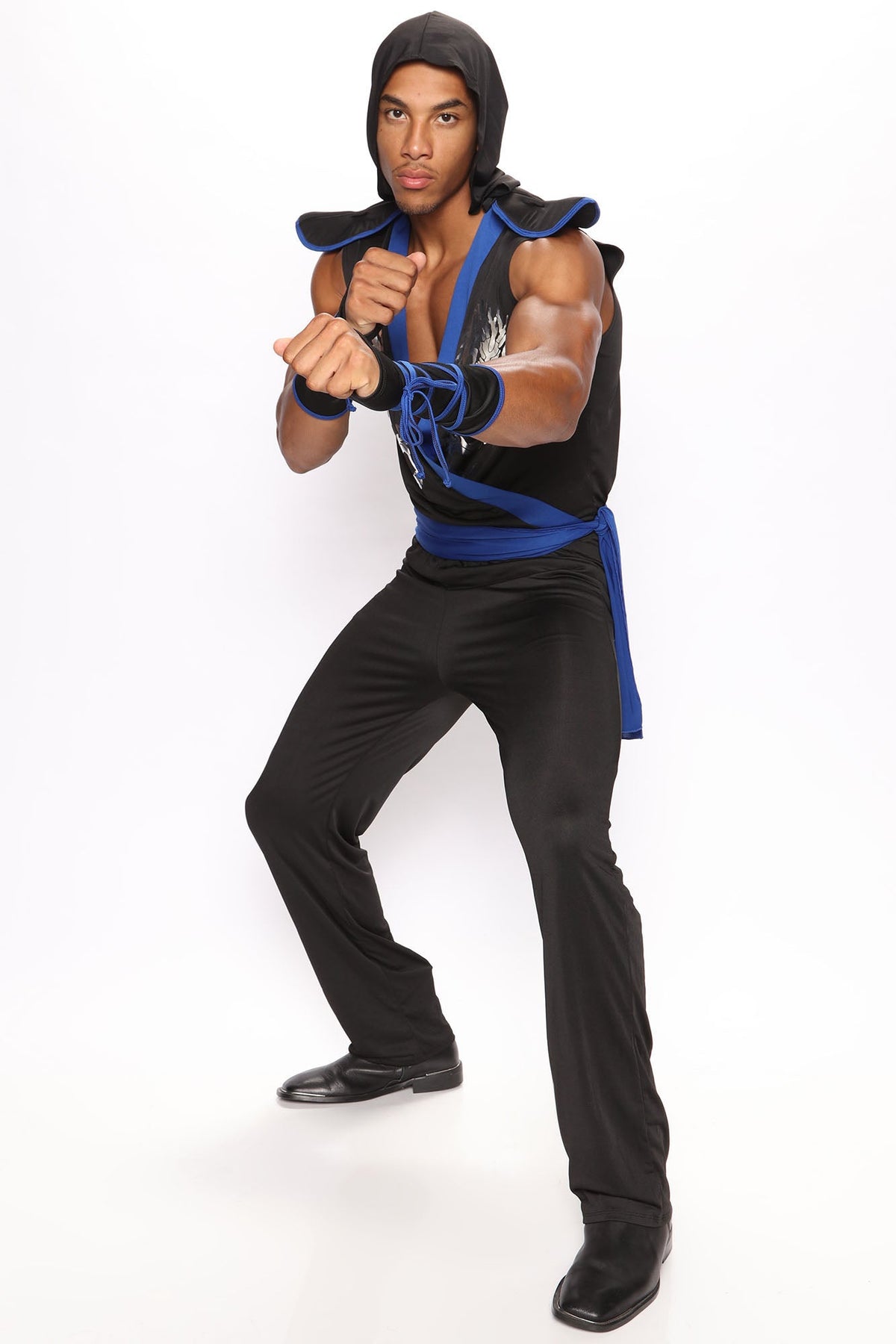 Black and Blue Shadow Warrior Costume Set with Hooded Tunic