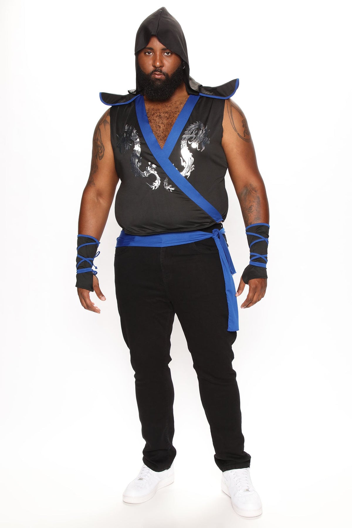Black and Blue Shadow Warrior Costume Set with Hooded Tunic