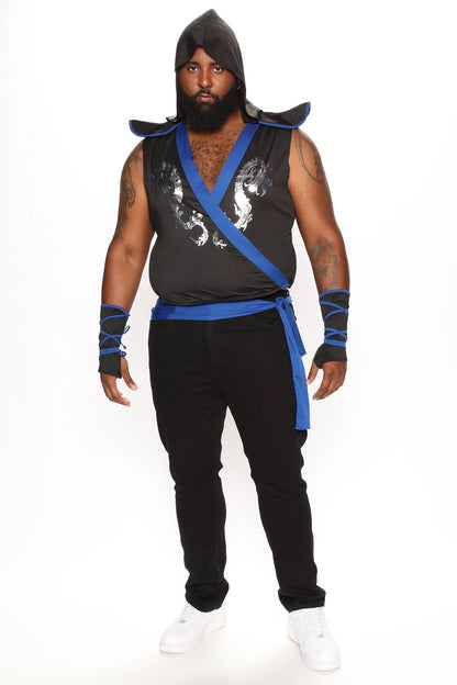 Black and Blue Shadow Warrior Costume Set with Hooded Tunic