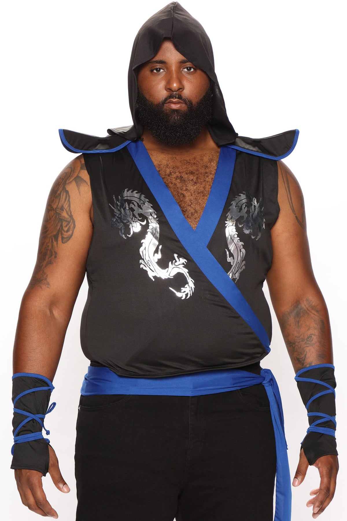 Black and Blue Shadow Warrior Costume Set with Hooded Tunic