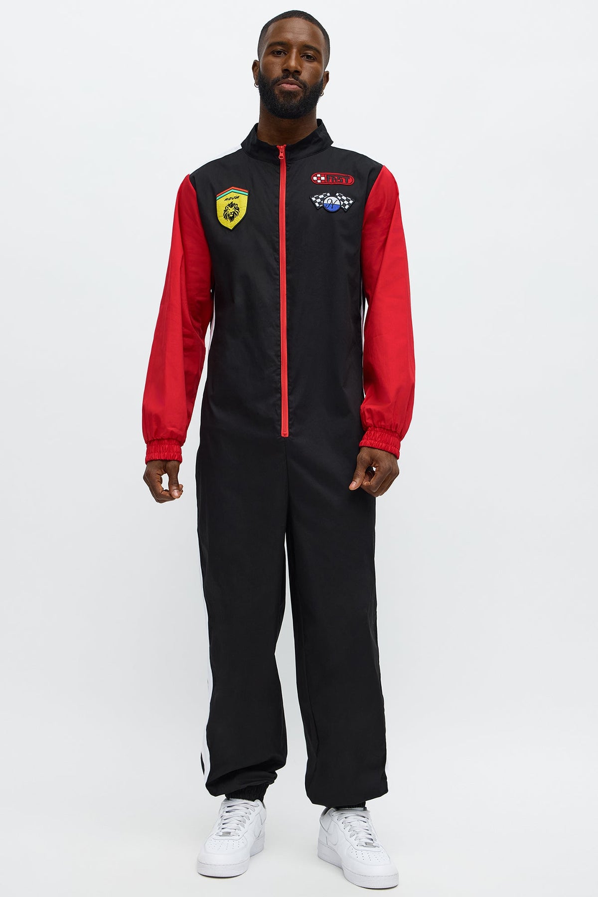 Black Zip Up Driver Jumpsuit Costume for Men
