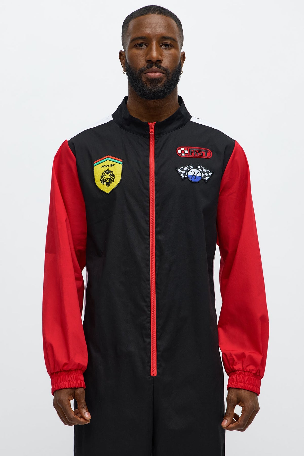 Black Zip Up Driver Jumpsuit Costume for Men