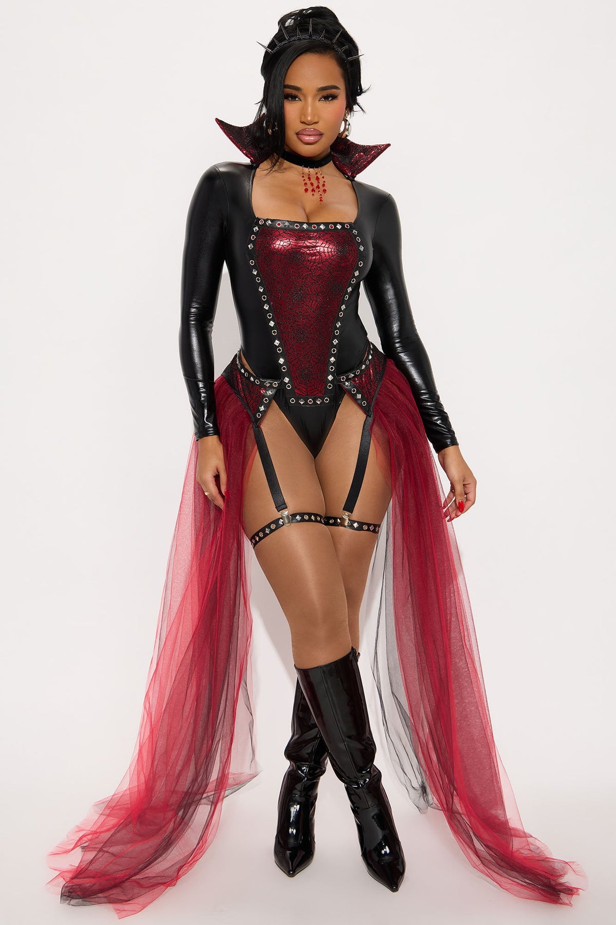 Red Dark Romance Romper Costume Set with Choker and Headband