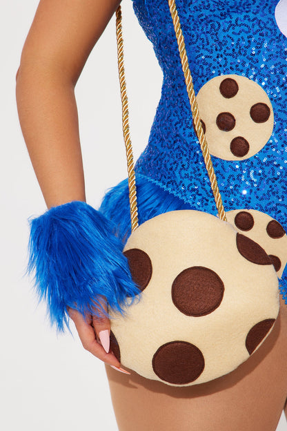 Blue Sequin Teddy Costume Set with Faux Fur Trim, Leg Warmers, and Headpiece