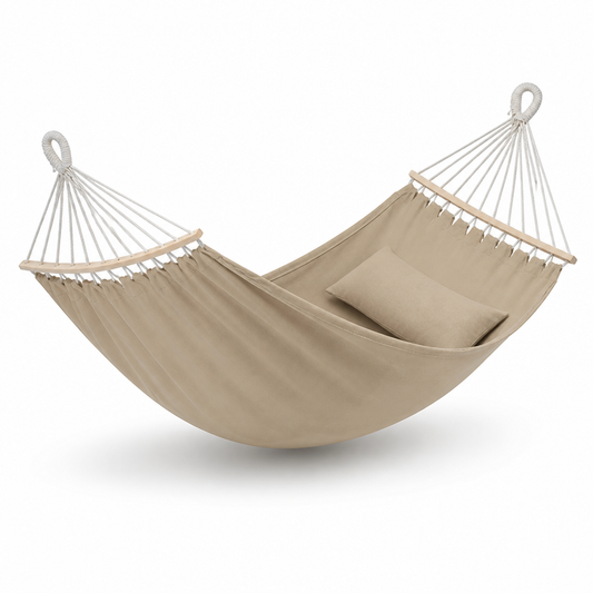 Cotton Canvas Hammock with 22 Strand Suspension Ropes and Carry Bag