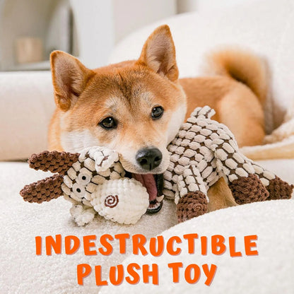 Plush Dog Toy with Squeaker and Reinforced Layered Fabric, Machine Washable