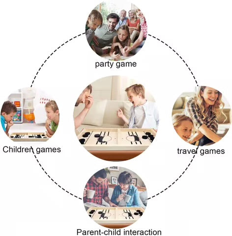 Wooden Puck Game with Center Gate and 10 Wooden Pieces for Two Players