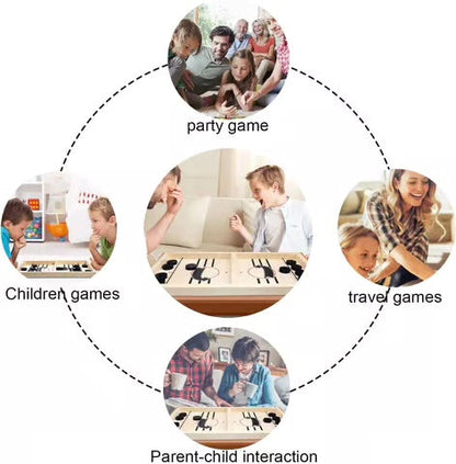 Wooden Puck Game with Center Gate and 10 Wooden Pieces for Two Players