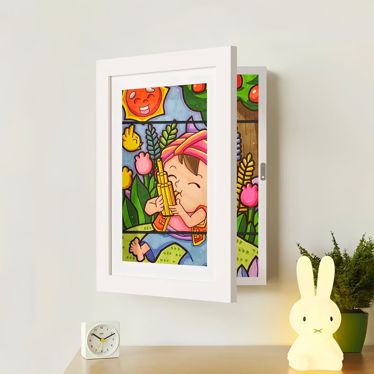 Artwork Display Frame with Magnetic Latch and 150-Sheet Storage Compartment