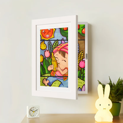 Artwork Display Frame with Magnetic Latch and 150-Sheet Storage Compartment