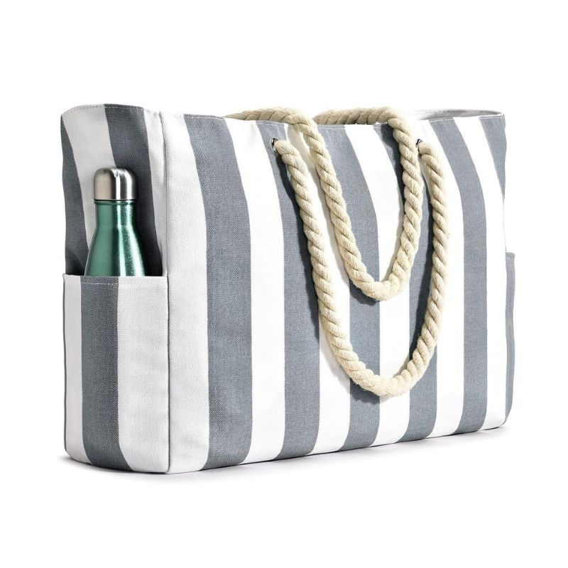 Oversized Beach Tote with Zip Closure and Mesh Panels, Water Resistant 20L