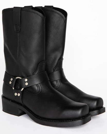 Black Harness Boot with Oil Resistant Sole and Adjustable Ankle Strap, 11 Inch