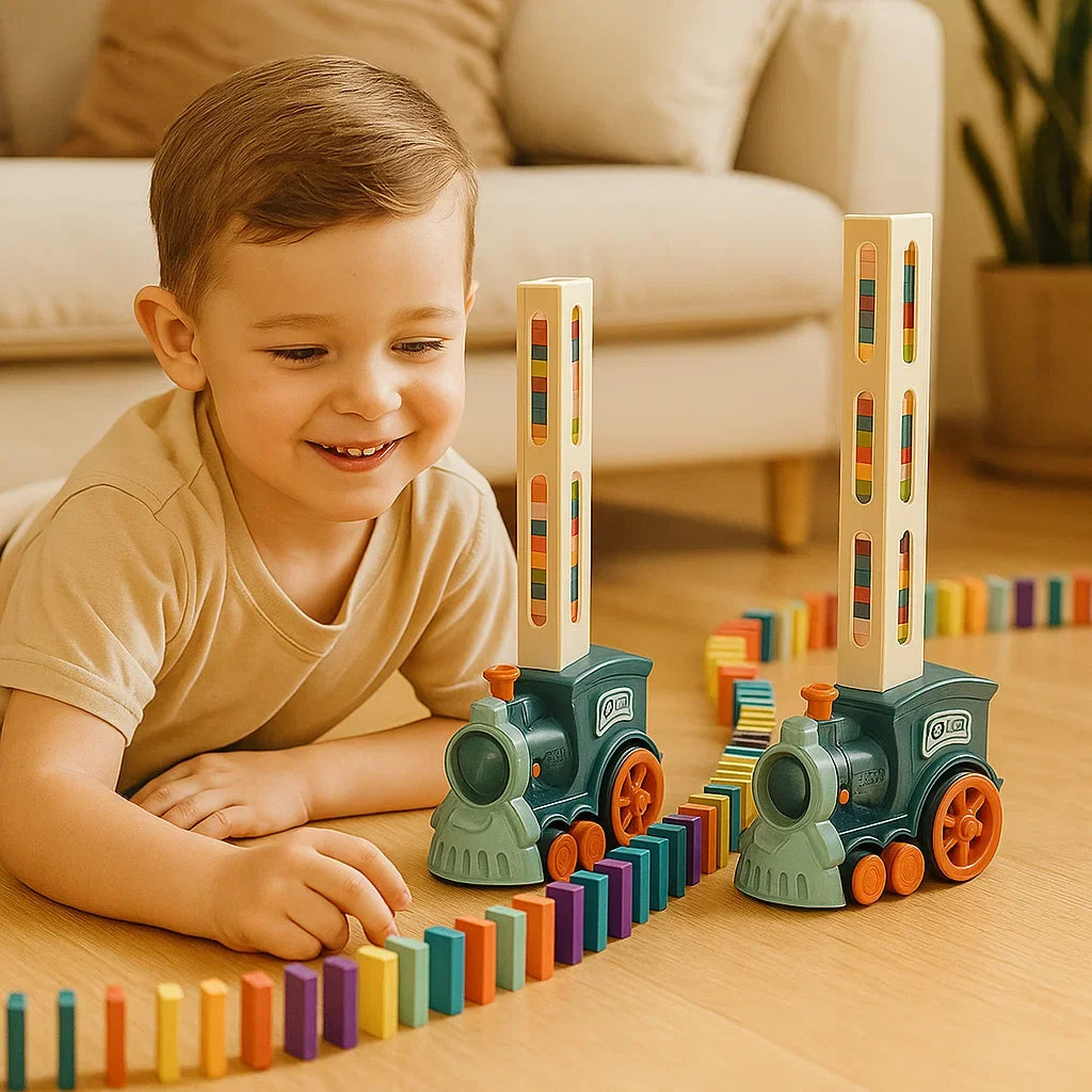Domino Laying Train in Blue Or Pink with 60 Dominoes and Add on Packs of 100 Or 200