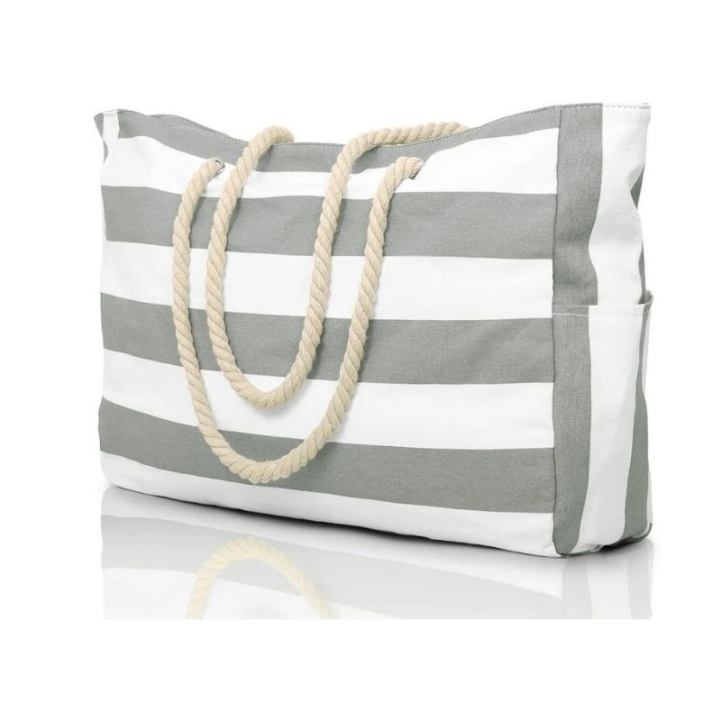 Oversized Beach Tote with Zip Closure and Mesh Panels, Water Resistant 20L
