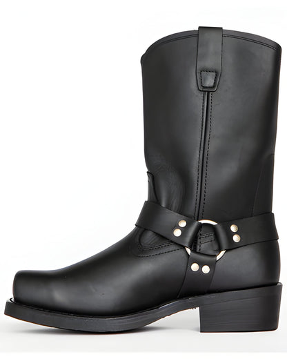 Black Harness Boot with Oil Resistant Sole and Adjustable Ankle Strap, 11 Inch
