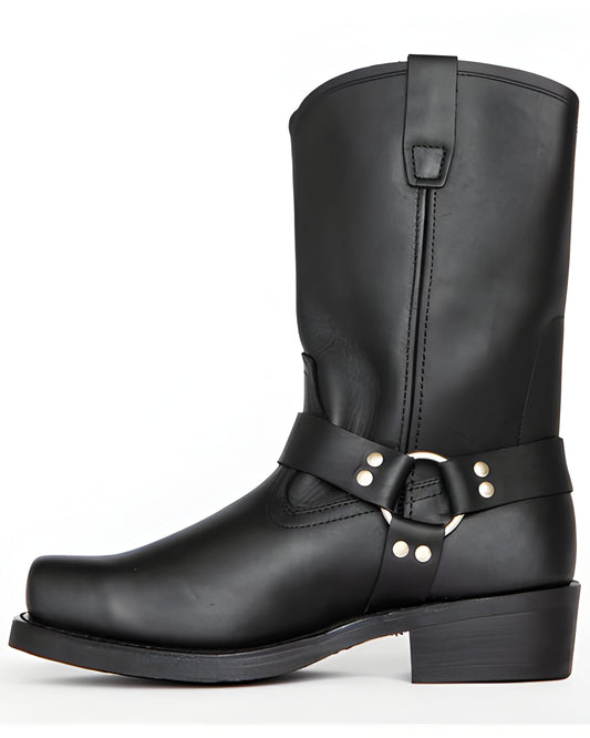 Black Harness Boot with Oil Resistant Sole and Adjustable Ankle Strap, 11 Inch