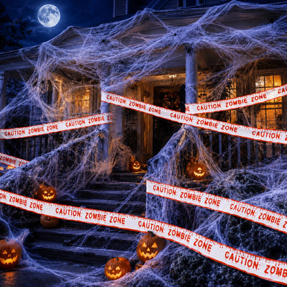 Stretch Cobweb Pack with 40 Plastic Spiders in Six Sizes for Halloween Hedges Porches and Walls