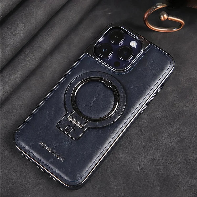 Phone Case with Foldable Stand and Magnetic Charging, 9H Lens Protection