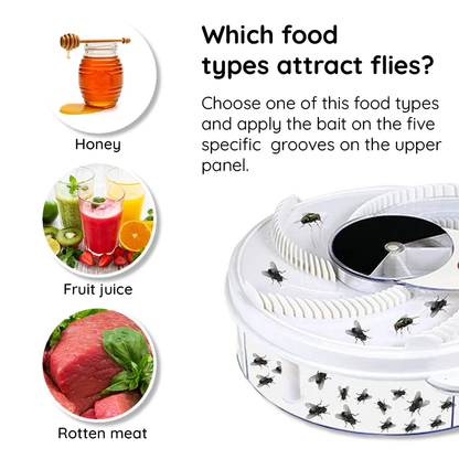 Automatic Fly Trap with USB Power and Rotating Arm, 5 Bait Stations