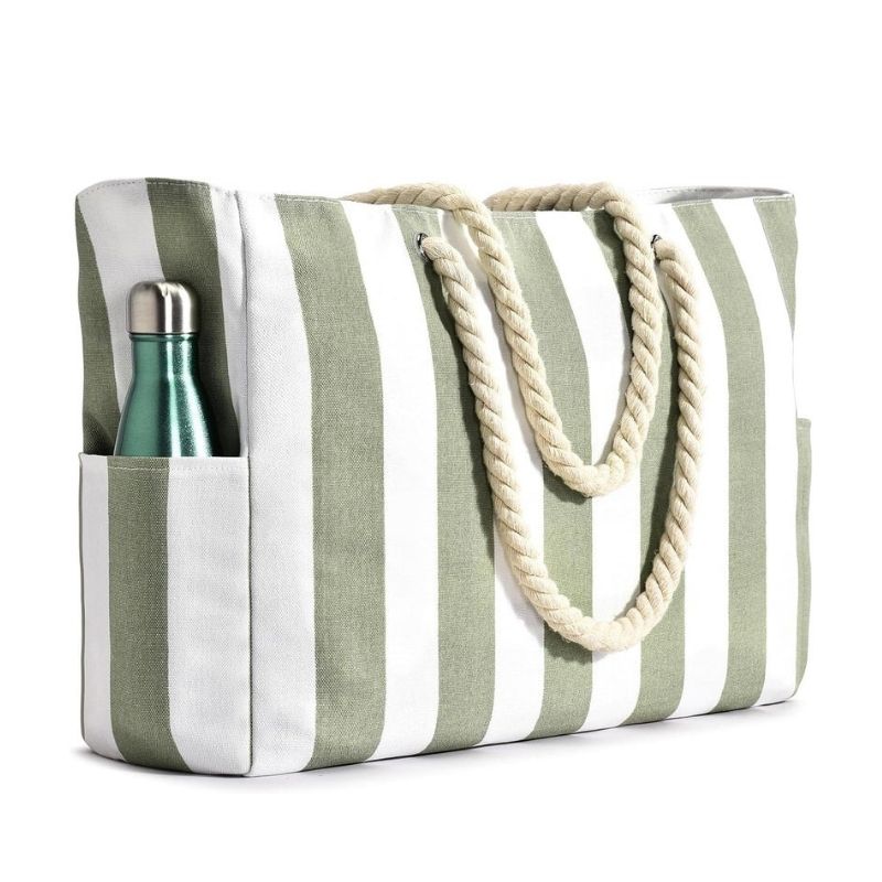 Oversized Beach Tote with Zip Closure and Mesh Panels, Water Resistant 20L