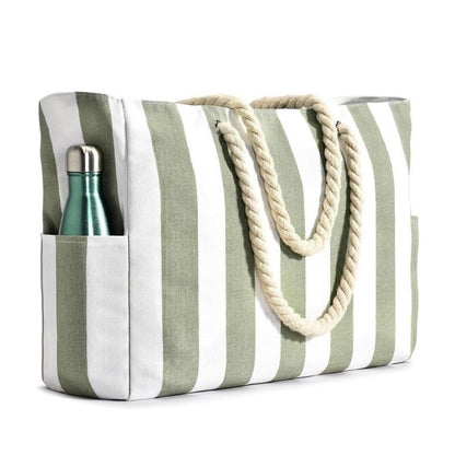 Oversized Beach Tote with Zip Closure and Mesh Panels, Water Resistant 20L